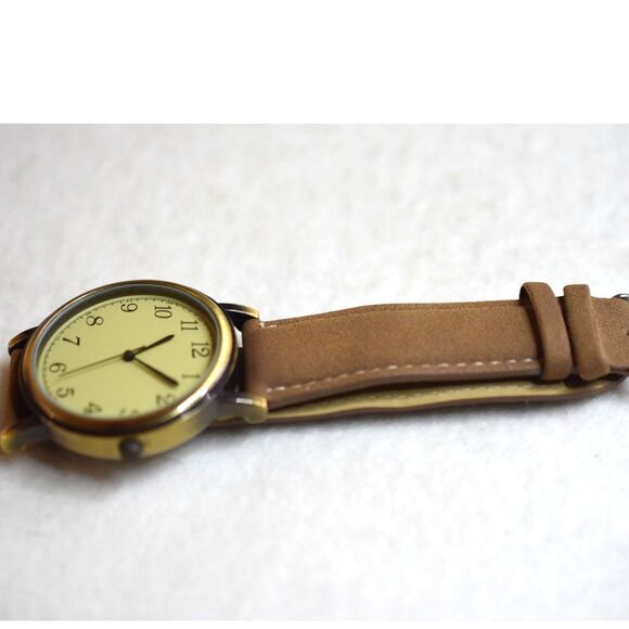 Accutime Bronze Tone Quartz Brown Leather Band Unisex New Battery Watch - Picture 5 of 5